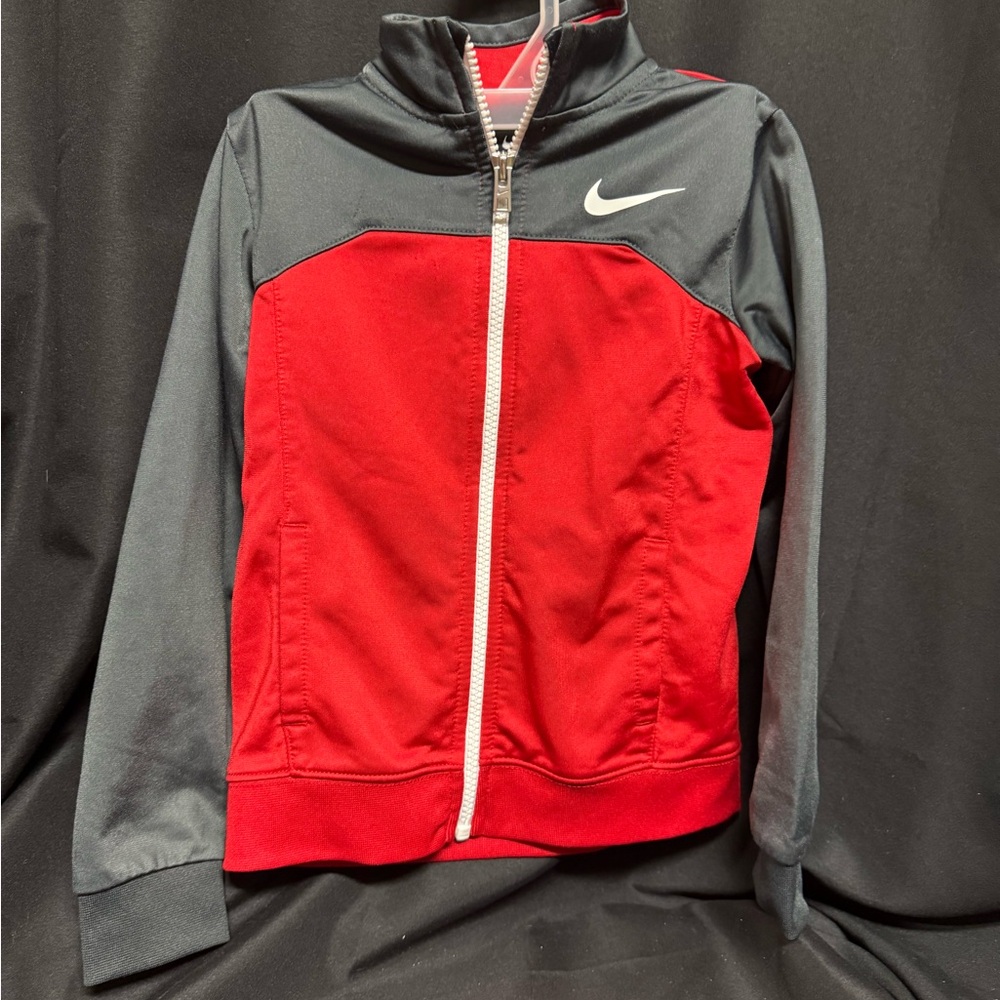 Nike Red and Grey Athletic Jacket with Dynamic Color Blocking-4T